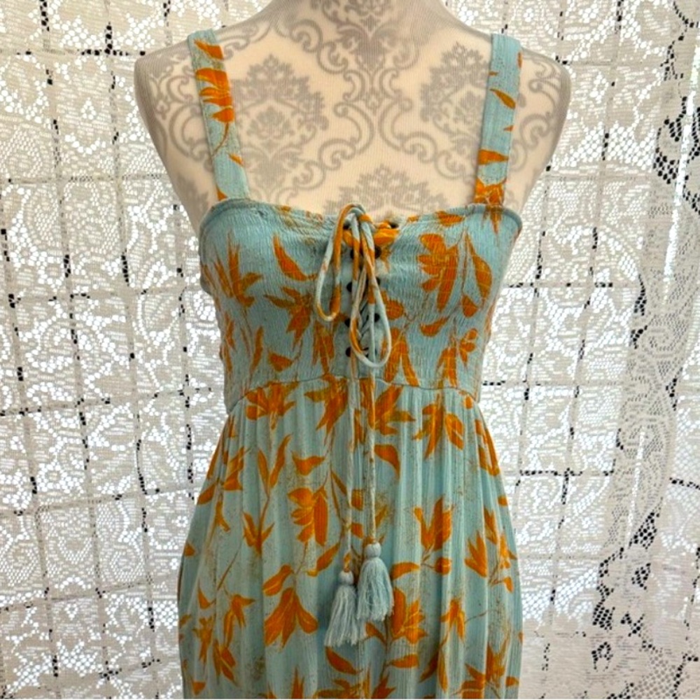 Vintage Forever 21 Spaghetti Strap Smocked Maxi Dress Light Blue Size Small GUC - Picture 3 of 9